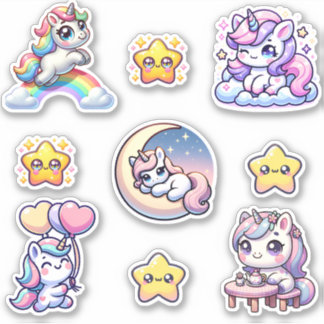 Kawaii Unicorn Fantasy Pegatina Pack