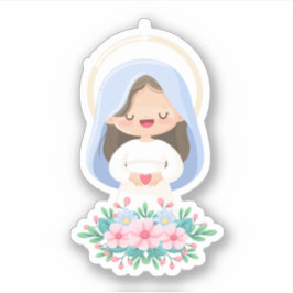 Kawaii Virgin Mary Pegatina del Sagrado Corazón