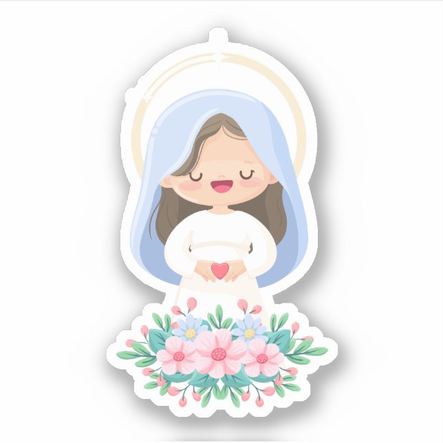 Kawaii Virgin Mary Pegatina del Sagrado Corazón (Anverso)