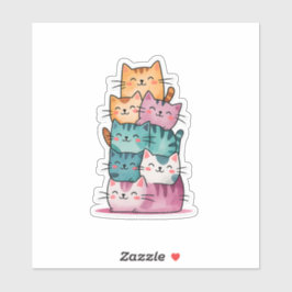 Kawaii Watercolor Cat Stack Cute Pegatina
