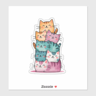 Kawaii Watercolor Cat Stack Cute Pegatina