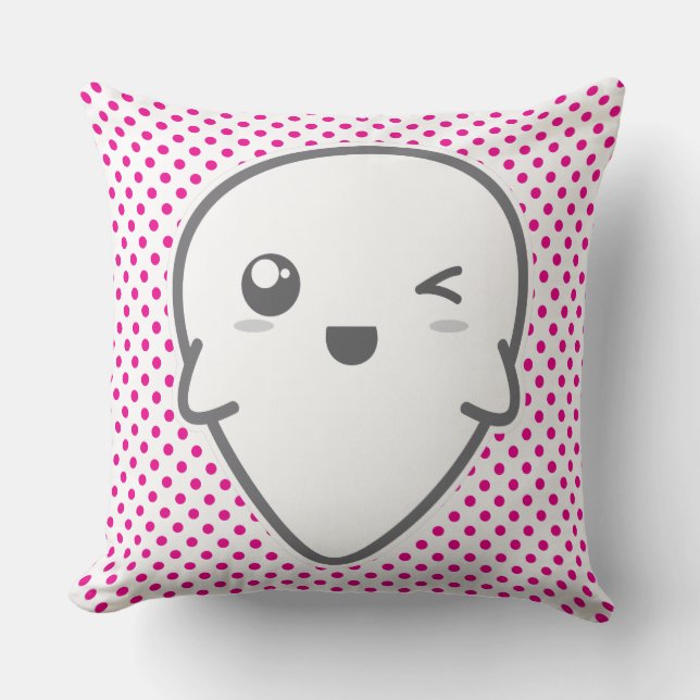 Kawaii Winking Ghost Cojín decorativo (Anverso)