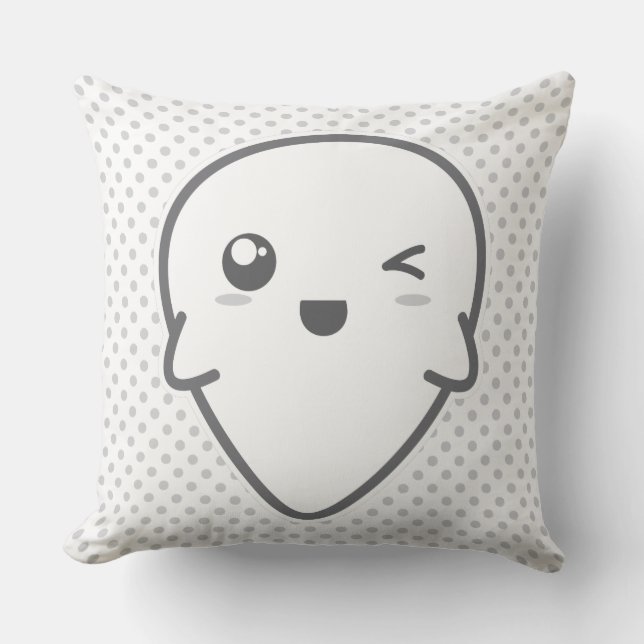 Kawaii Winking Ghost Cojín decorativo (Anverso)