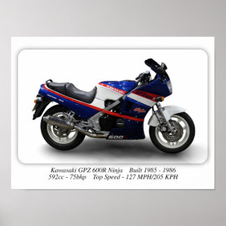 Kawasaki GPZ 600R Ninja Motocicleta - Impresión de