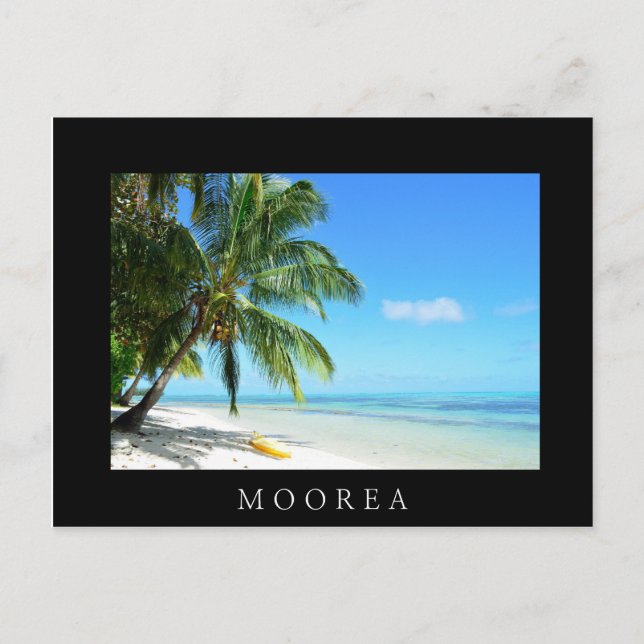 Kayak amarillo sobre una tarjeta negra de playa de (Anverso)