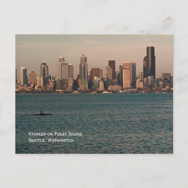 Kayak en la postal del atardecer de Seattle (Anverso)
