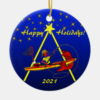 Kayak Pesca Felices Fiestas Ornamento Cerámico
