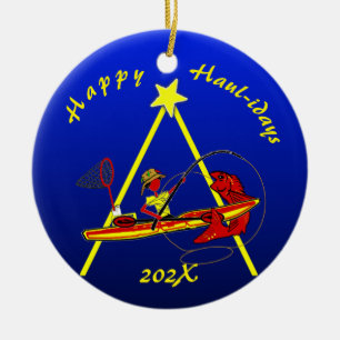 Kayak Pesca Feliz Haul-idays! Adorno de cerámica