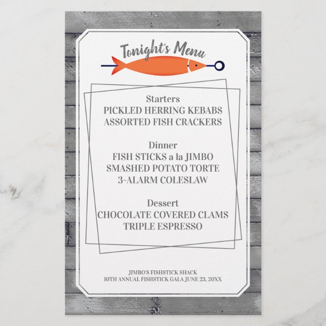 Kebab de pescado marisco menú papel con membrete (Anverso)