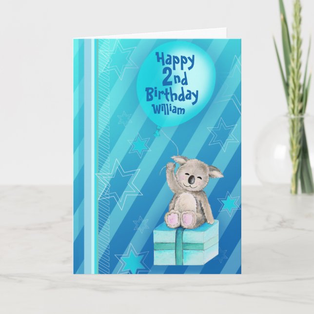 Keddy Koala tarjeta azul de 2º cumpleaños (Anverso)