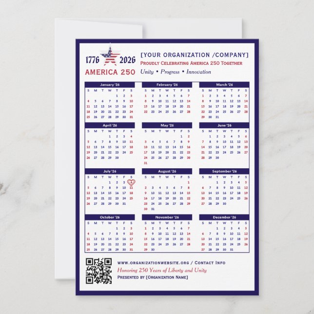 Keepsake del calendario de America 250 Patriotic B (Anverso)