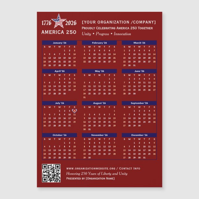 Keepsake del calendario de America 250 Patriotic R (Anverso)