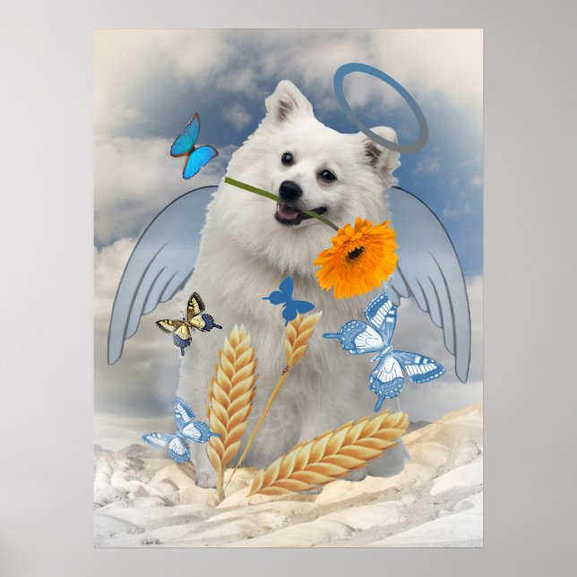 Keeshond Angel apoya el arte de las mariposas (Frente)
