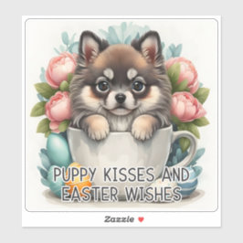 Keeshond besa deseos de Pascua - Pegatina de Pascu