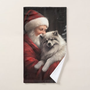 Keeshond con Santa Claus Navidad Festiva