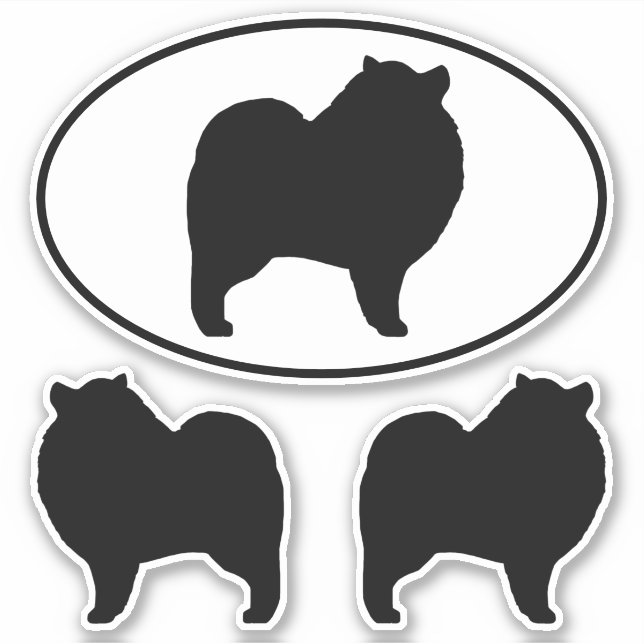 Keeshond Dog Silhouettes Kees Vinyl Pegatina Set (Anverso)