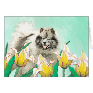Keeshond en tulipanes pintando arte original del p