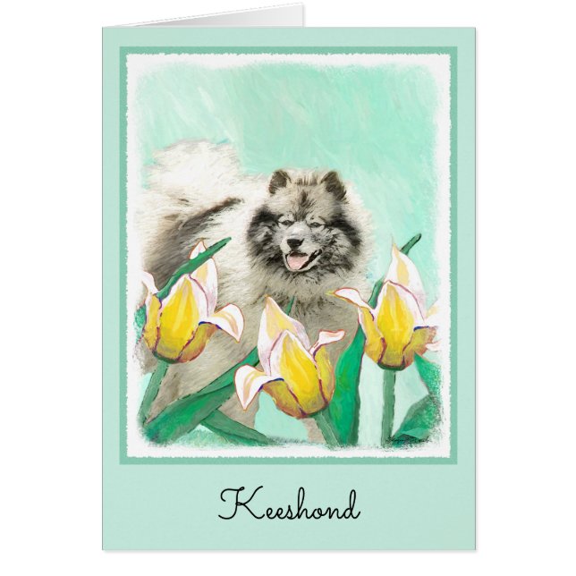 Keeshond en tulipanes pintando arte original del p (Frente)