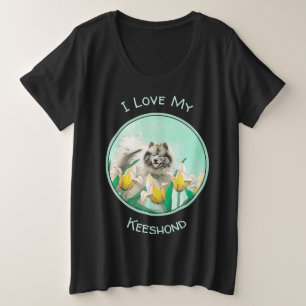 Keeshond en tulipanes pintando arte original del p