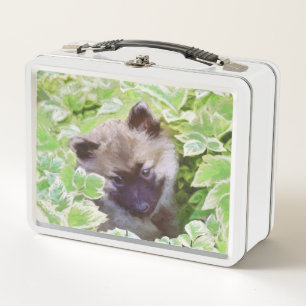 Keeshond Puppy en el jardín pintando arte original