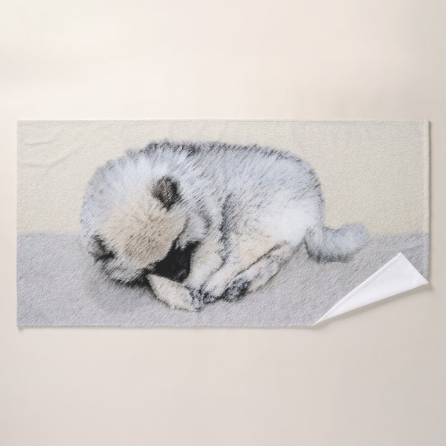 Keeshond Sleeping Pinting Pintura Original De Perr (Toalla de baño)