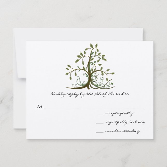 Kelly Green Whimsical Swirl Tree Wedding RSVP (Anverso)