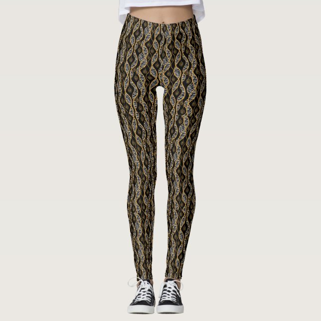 Kente Womens Fashion Black & Gold Leggings (Anverso)