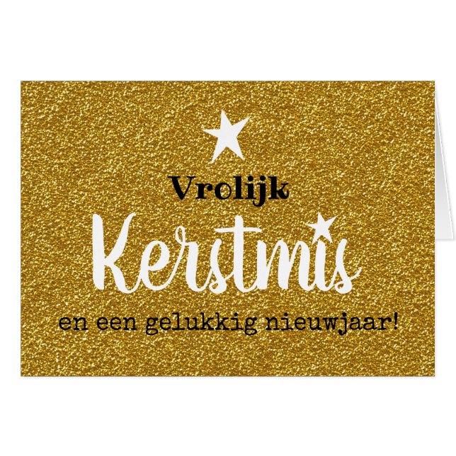 Kerstkaart glitter en glamour goud ster (Anverso (Horizontal))