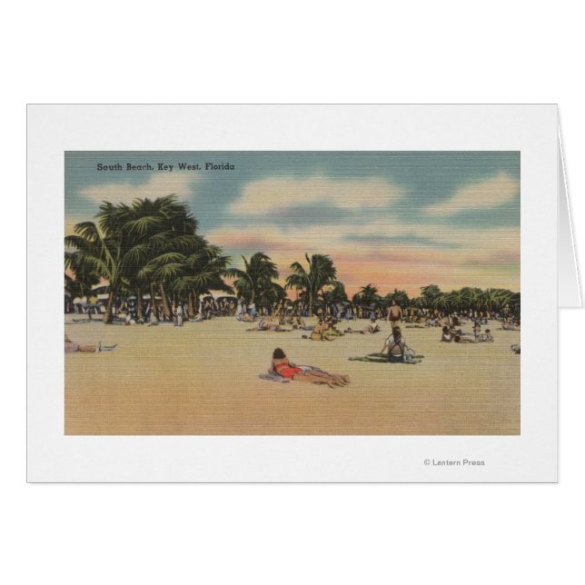 Key West, FL - Vista de South Beath con Sunbathers (Anverso (Horizontal))