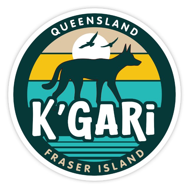 K'Gari, Pegatina de Queensland Australia (K'Gari, Fraser Island, Queensland Retro Round Sticker)