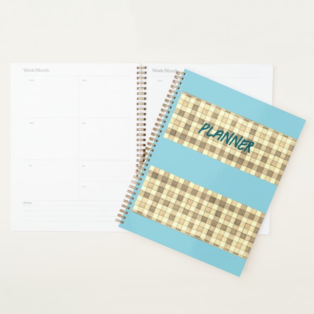 Khaki tan gingham con planificador de rayas azules (Demostración)