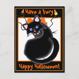 Kiara Toon Gatito Gato Negro Con Árbol Tarjeta Pos