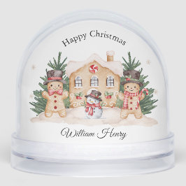 Kids Boy Gingerbread Snowman Festive Snow Globe