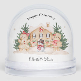 Kids Girl Gingerbread Snowman Festive Snow Globe