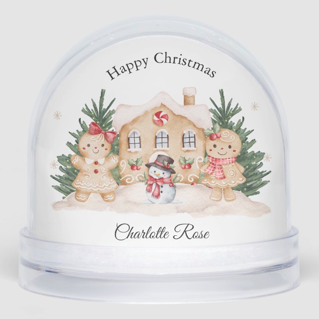 Kids Girl Gingerbread Snowman Festive Snow Globe  (Anverso)