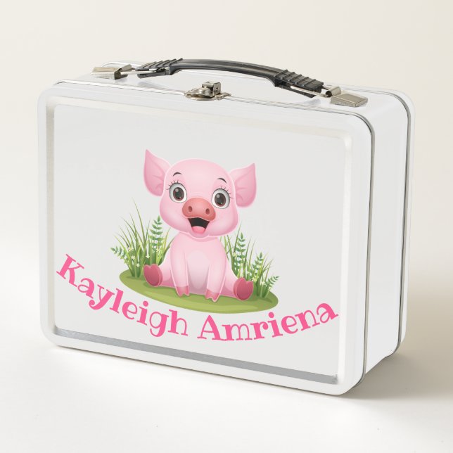 Kids Pink Pig Metalizado Lunchbox (Anverso)