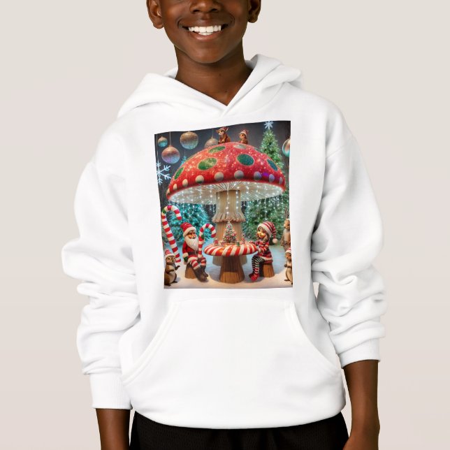 Kids Pullover Hoodie: Diseño de hongos para Navida (Anverso)