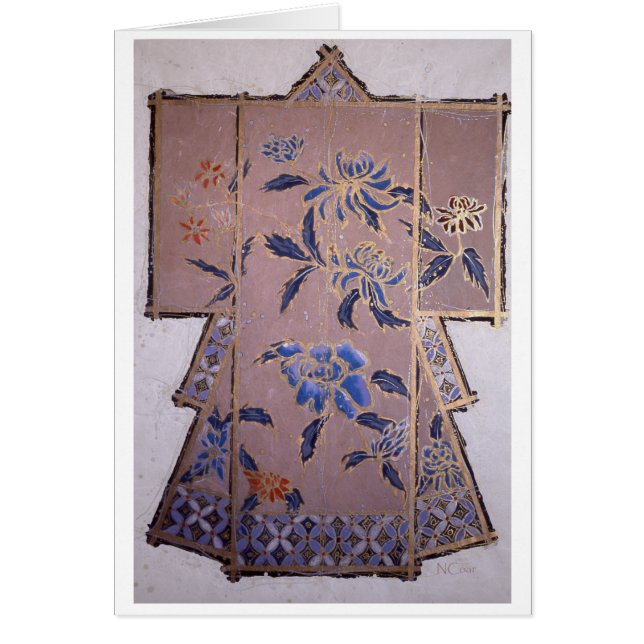 Kimono beige con flores azules (Frente)