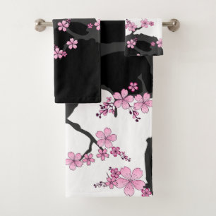 Kimono japonés Sakura negro y rosa blanco