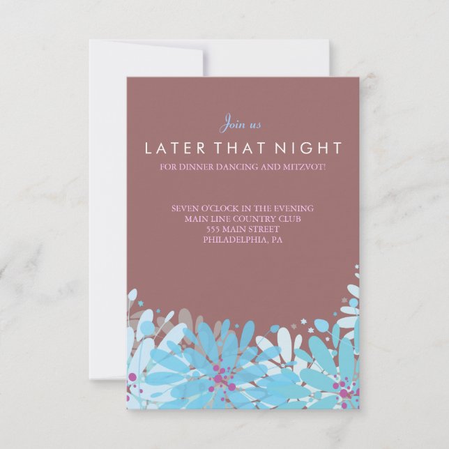 KINDA BLUE FLOWERS Bat Mitzvah Tarjeta Fiesta (Anverso)