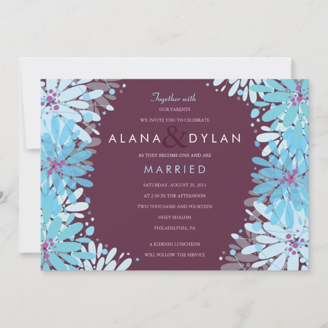KINDA FLORES AZULES Invitación a la boda judía (Anverso)