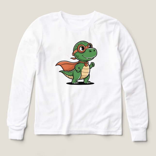 🦖🦸‍♂️ Kinder Pullover – Lustiger Dino mit Cape  (Diseño frontal)