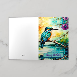 Kingfisher encaramado sobre el agua Flores salvaje