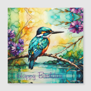 Kingfisher por el agua, Wildflowers Tarjeta de cum