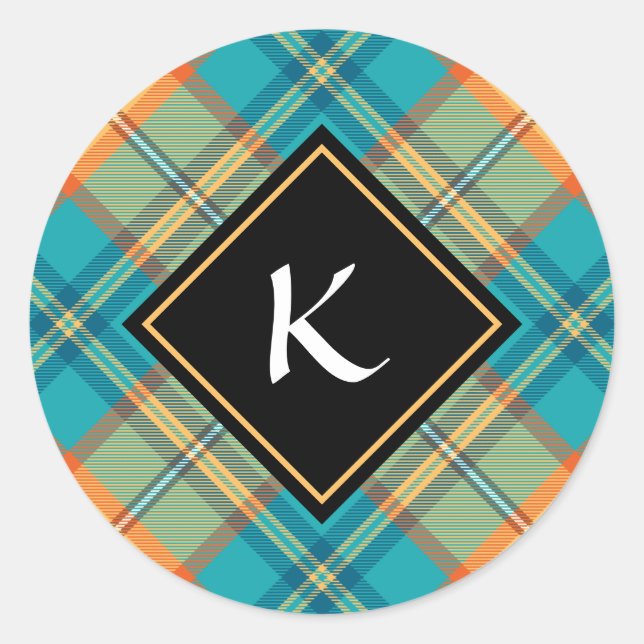 Kingfisher Tartan Classic Round Pegatina (Anverso)