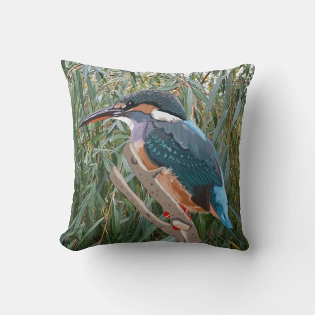 Kingfisher y Willow Right Side Cojín decorativo (Anverso)