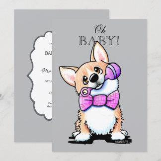 KiniArt Corgi Invitaciones rosas y grises