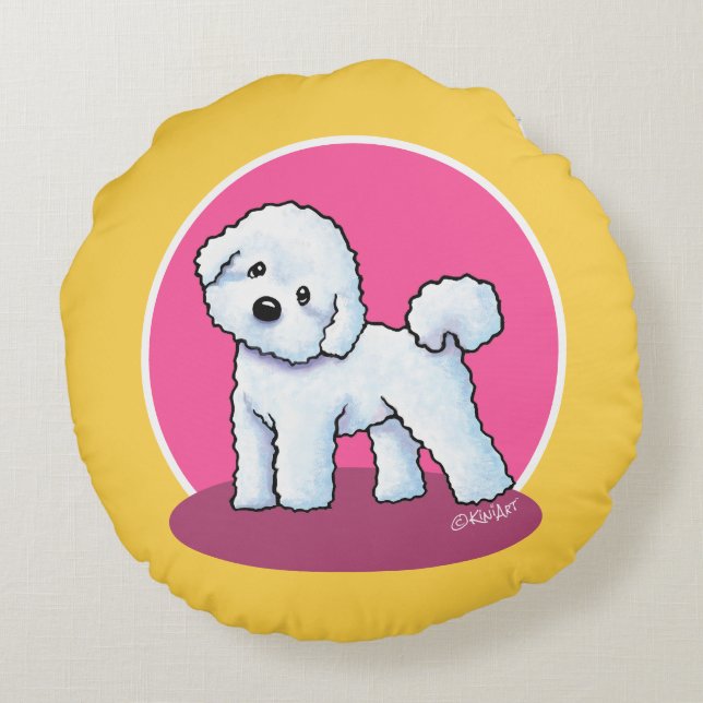 KiniArt Curioso Bichon Almohada redonda (Reverso)