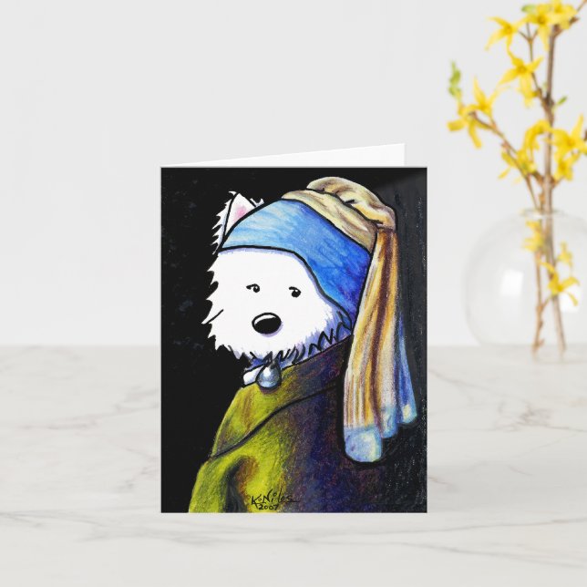 KiniArt Westie con tarjeta Pearl Earring (flor amarilla)