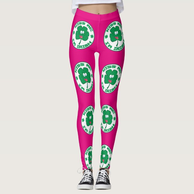 Kiss Me Im Irish Clover Design Leggings (Anverso)